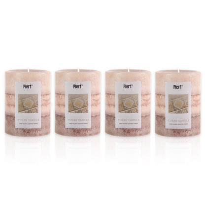 Pier 1 Cuban Vanilla 3x4 Layered Pillar Set of 4 Candles