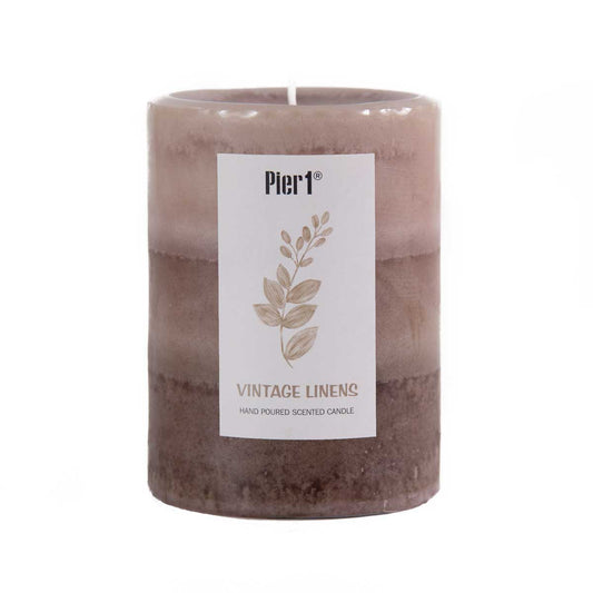 Pier 1 Vintage Linens Layered 3x4 Pillar Candle