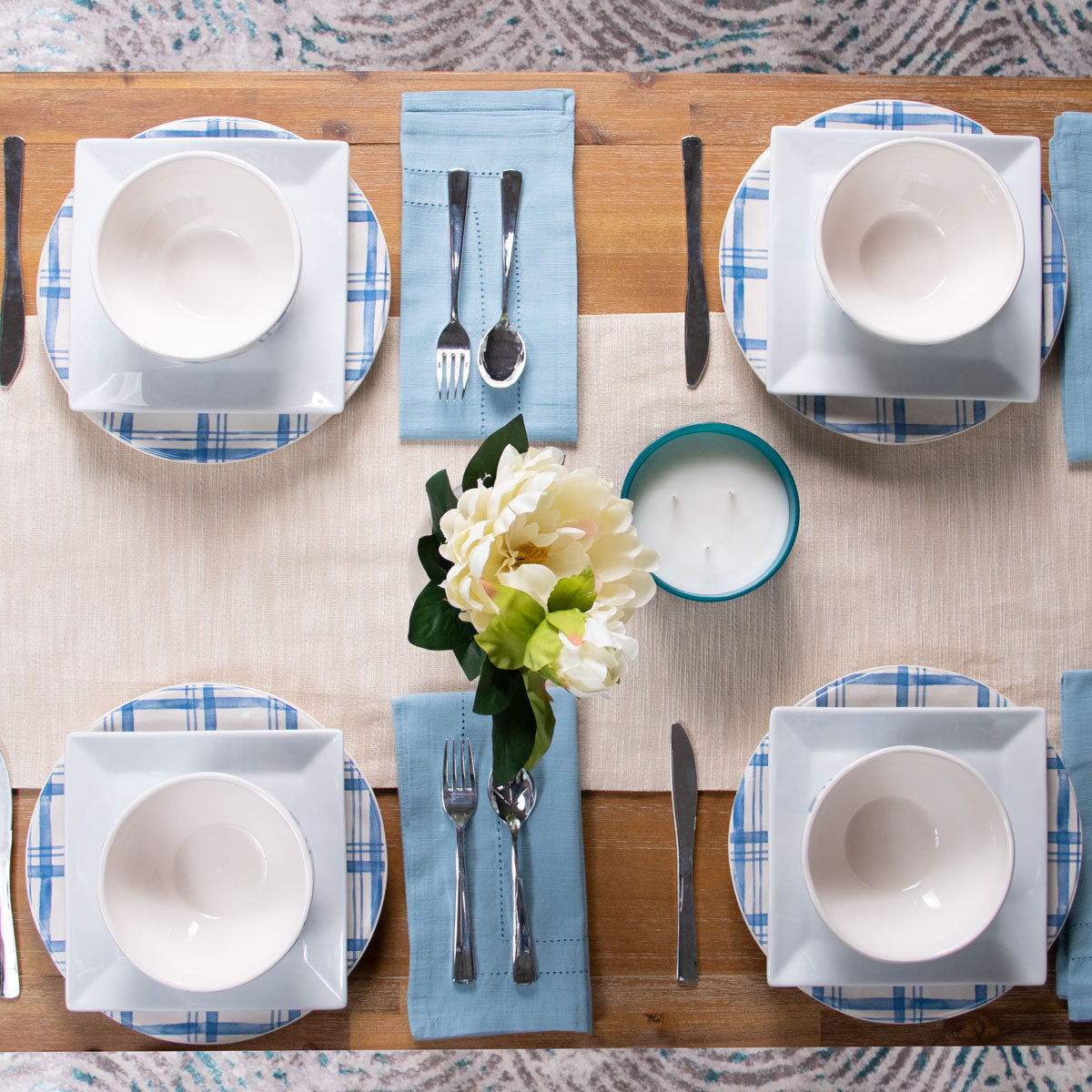 Pier 1 Country Blue Plaid Set of 4 Salad Plates